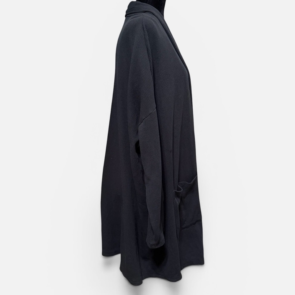 Eileen Fisher Organic Cotton Thermal Cardigan Black Open Front 1X 2X - Picture 3 of 8